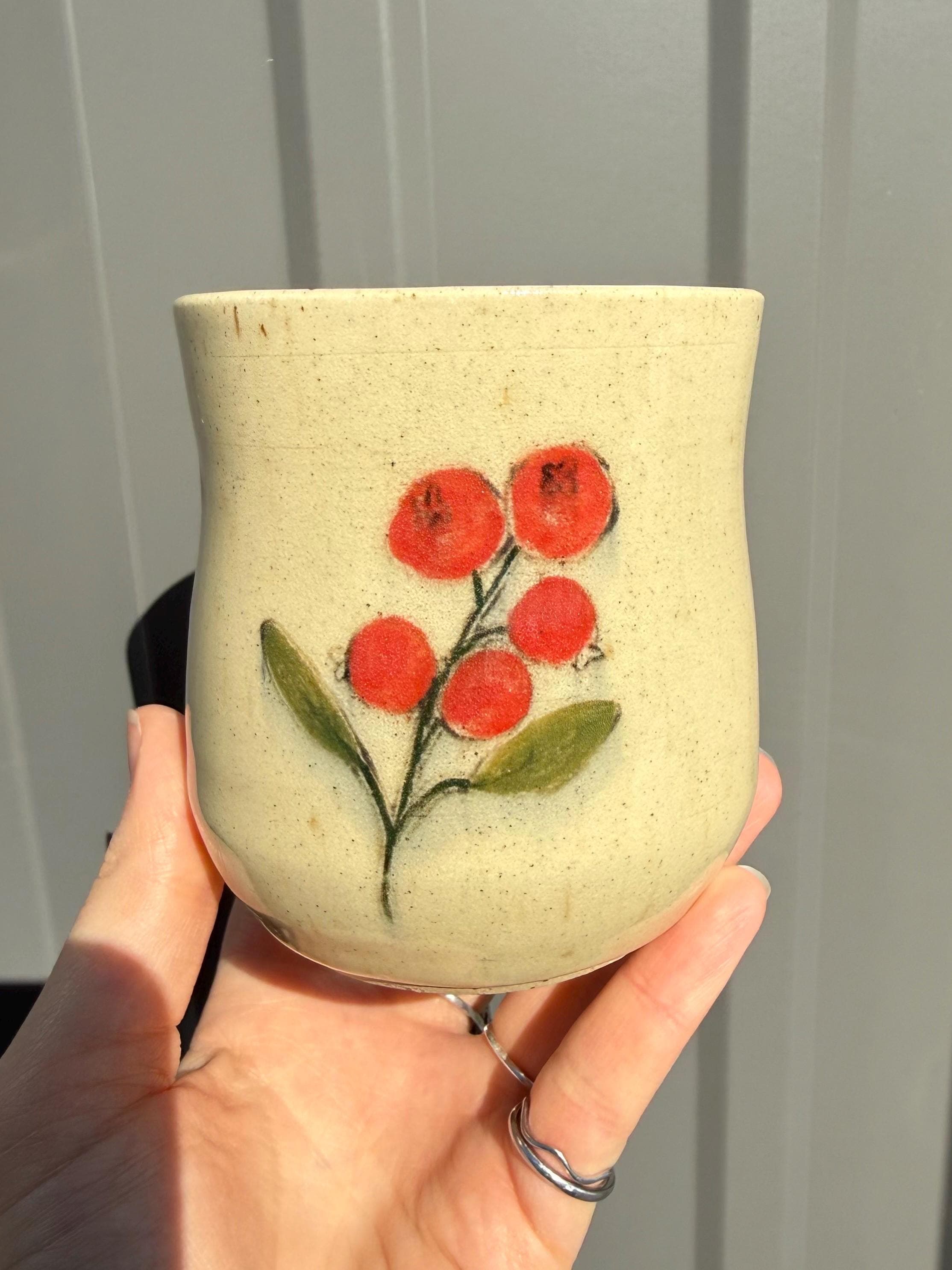 Hand Painted Cranberry Ceramic Mug