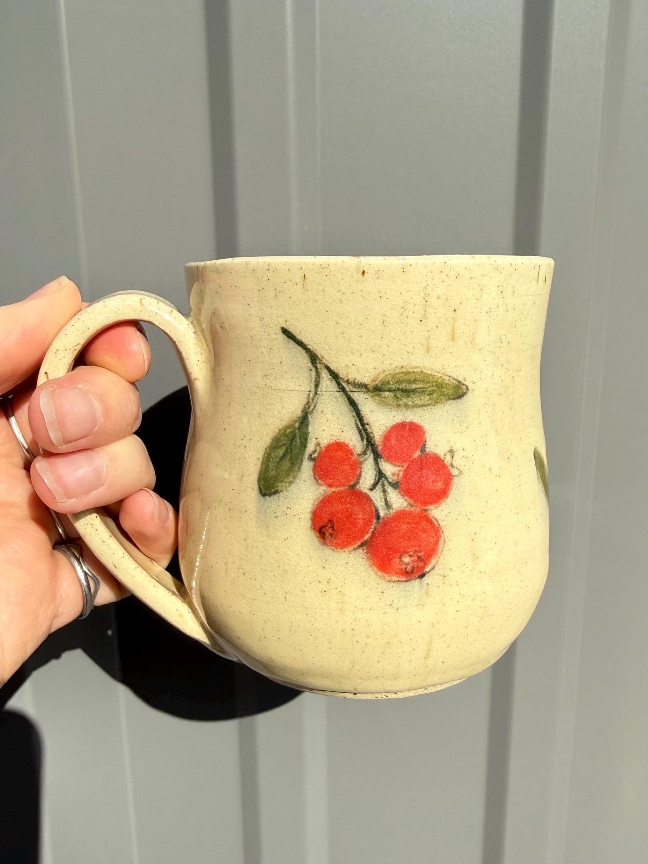 Hand Painted Cranberry Ceramic Mug