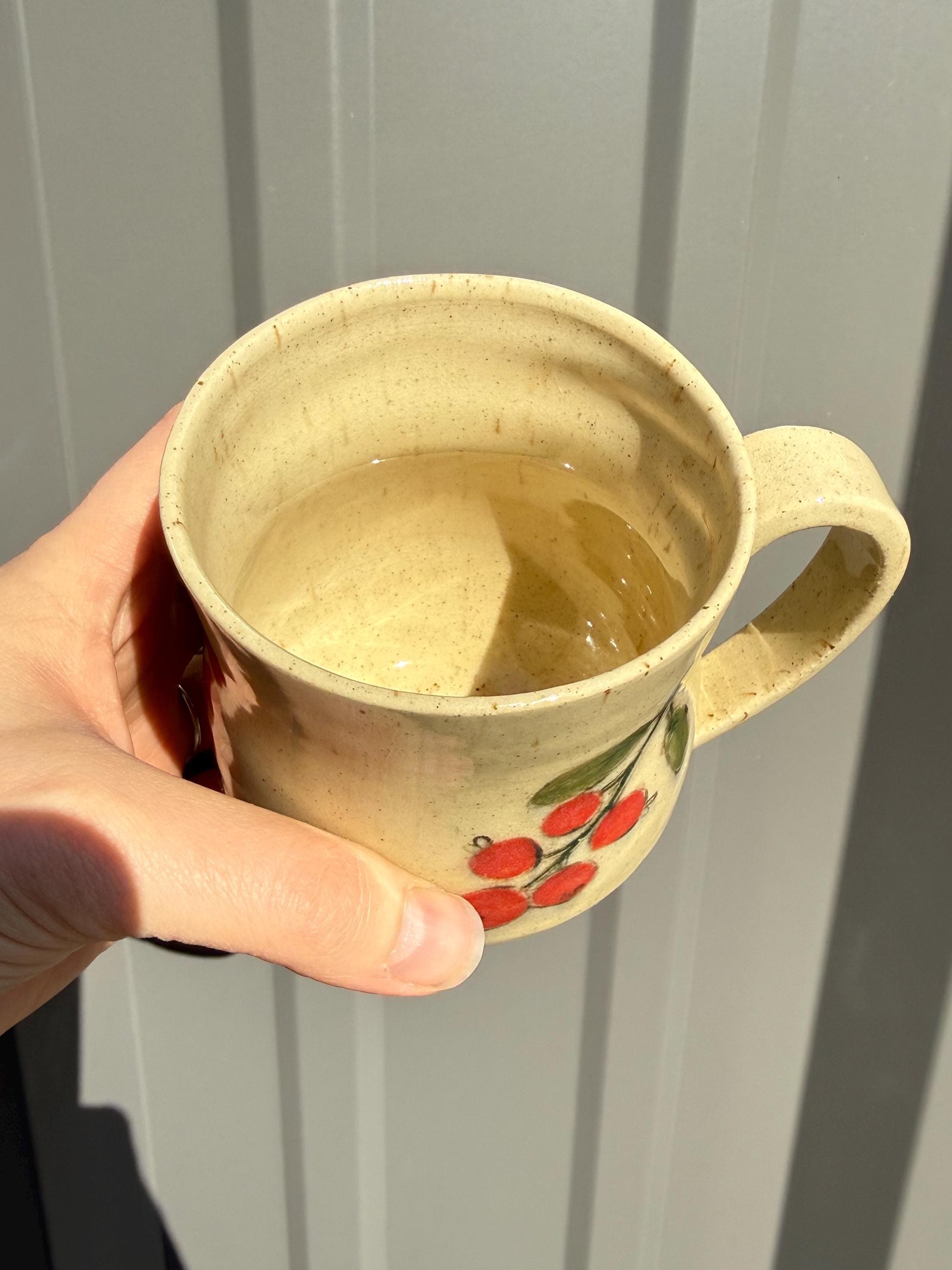 Hand Painted Cranberry Ceramic Mug