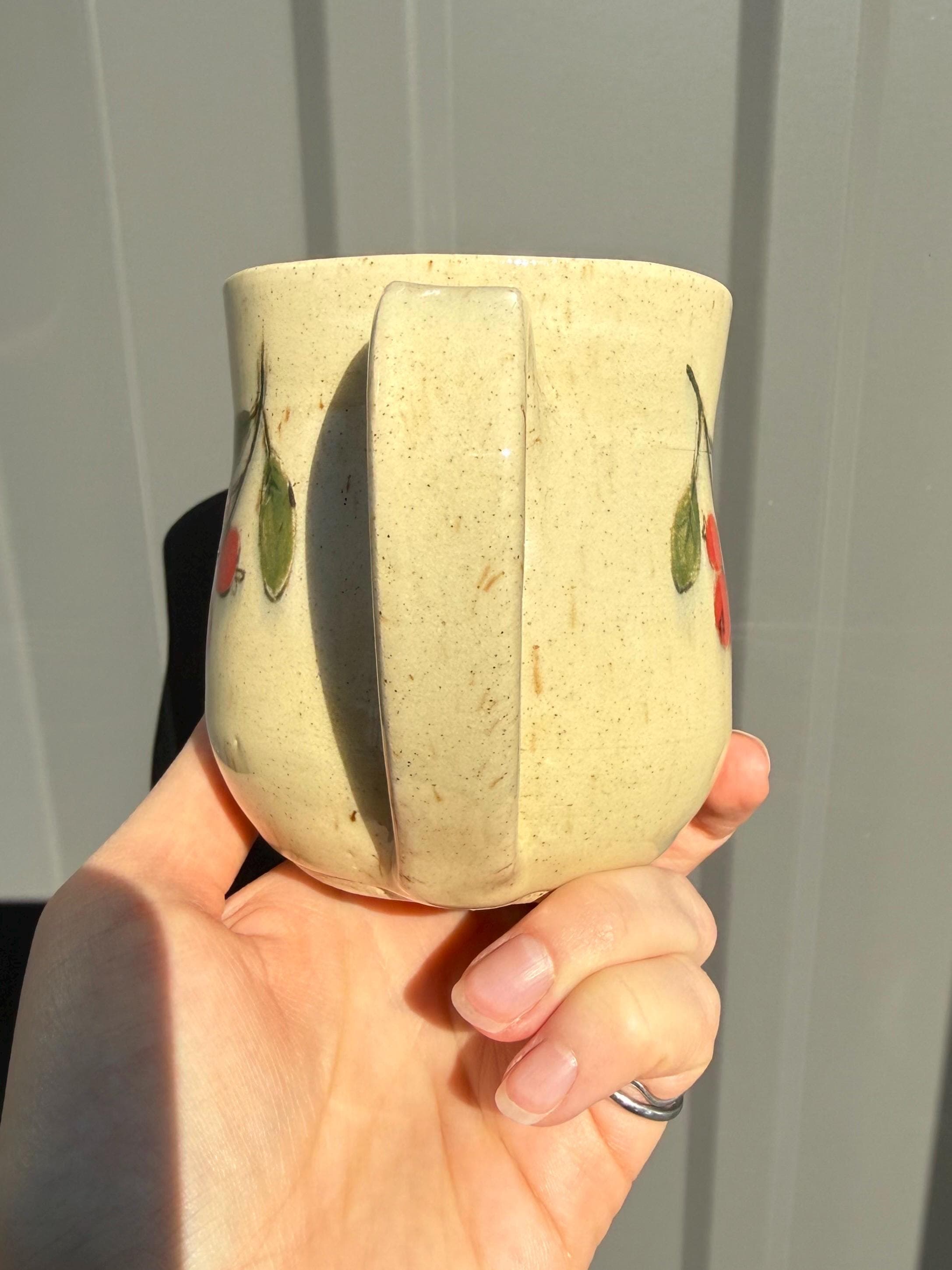 Hand Painted Cranberry Ceramic Mug