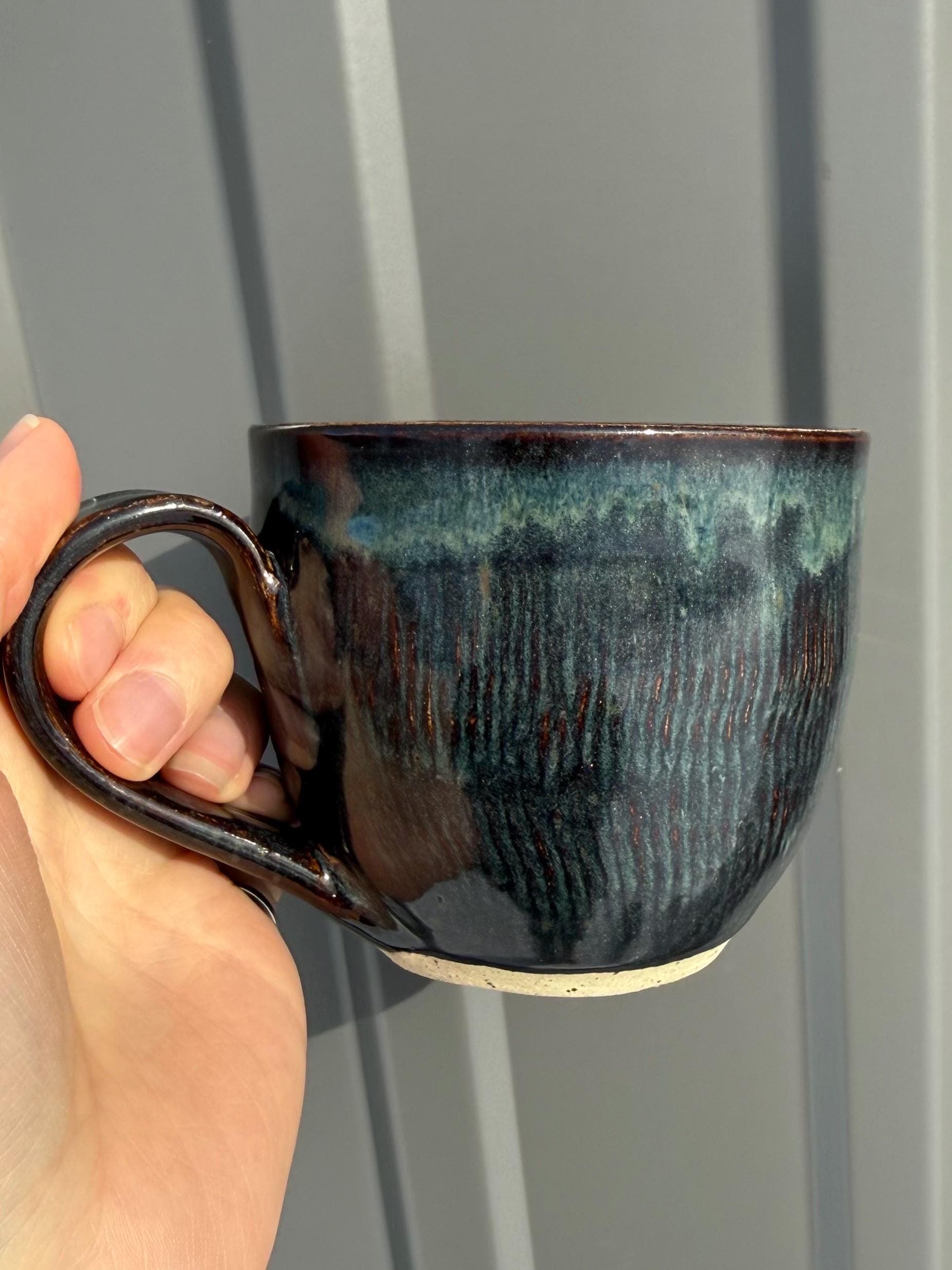 Blue Chattered Ceramic Teacup Mug Handmade