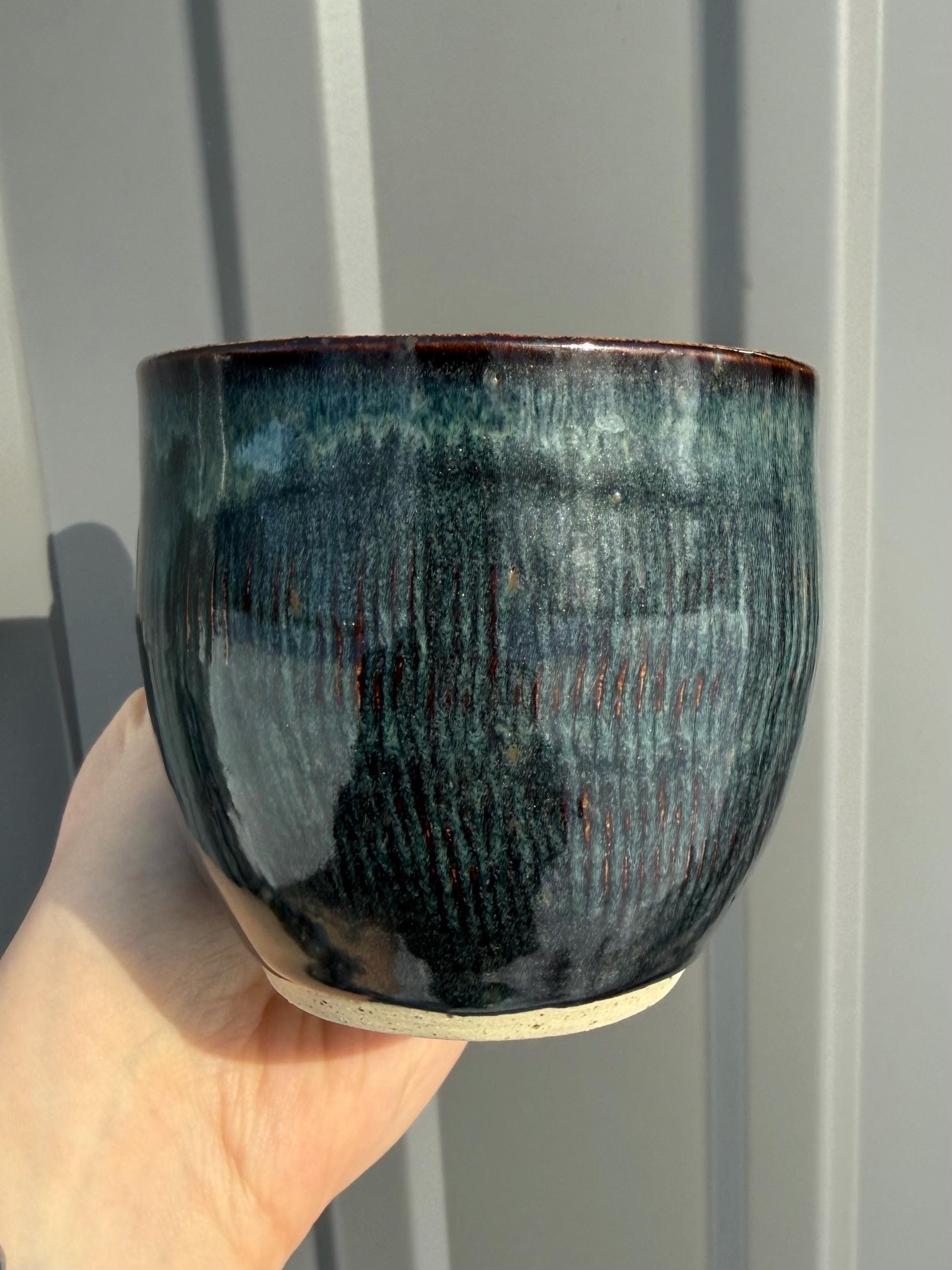 Blue Chattered Ceramic Teacup Mug Handmade