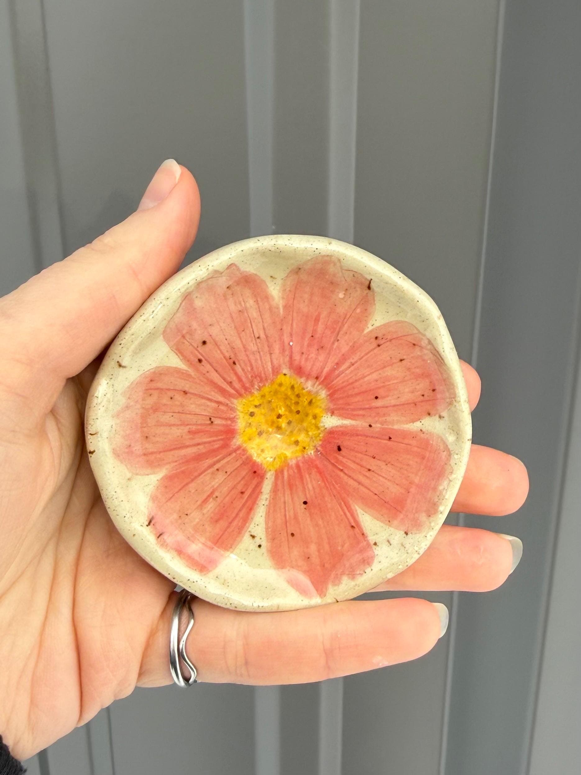 Pressed Flower Handmade Ceramic Trinket Ring Dish