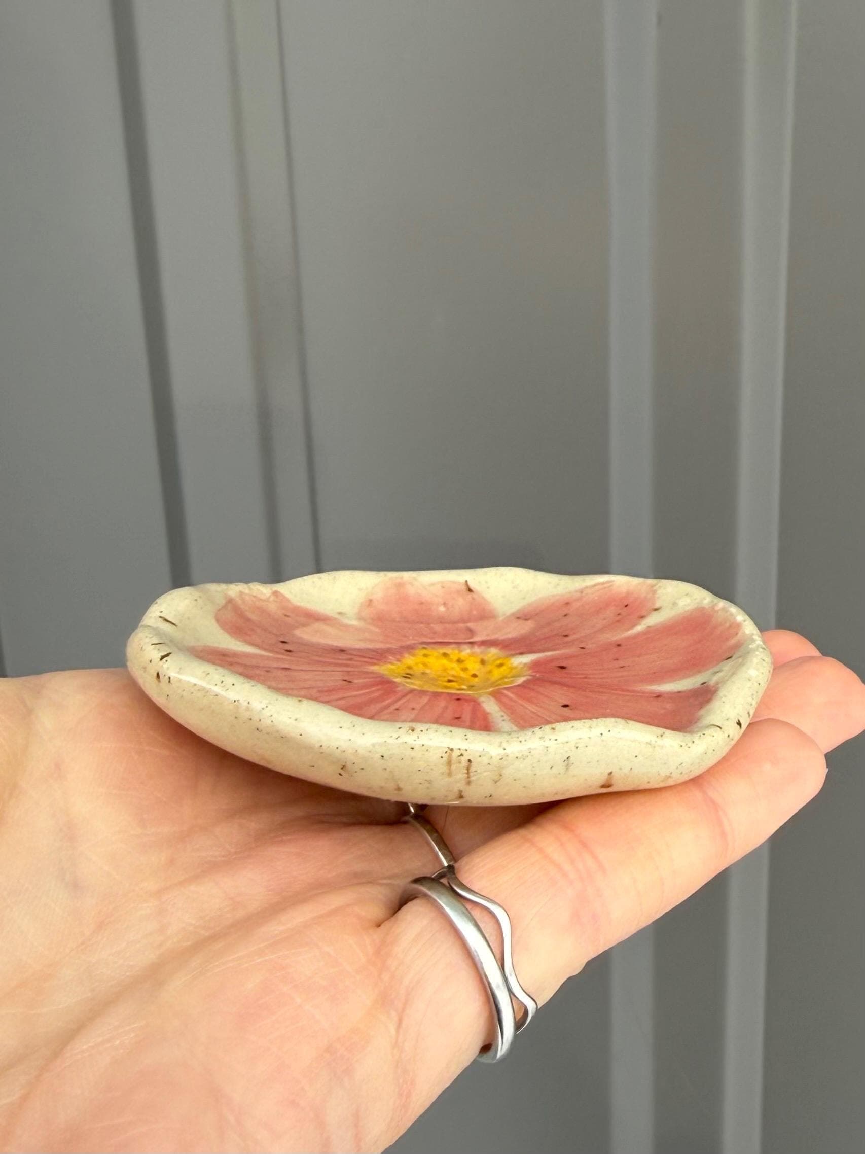 Pressed Flower Handmade Ceramic Trinket Ring Dish