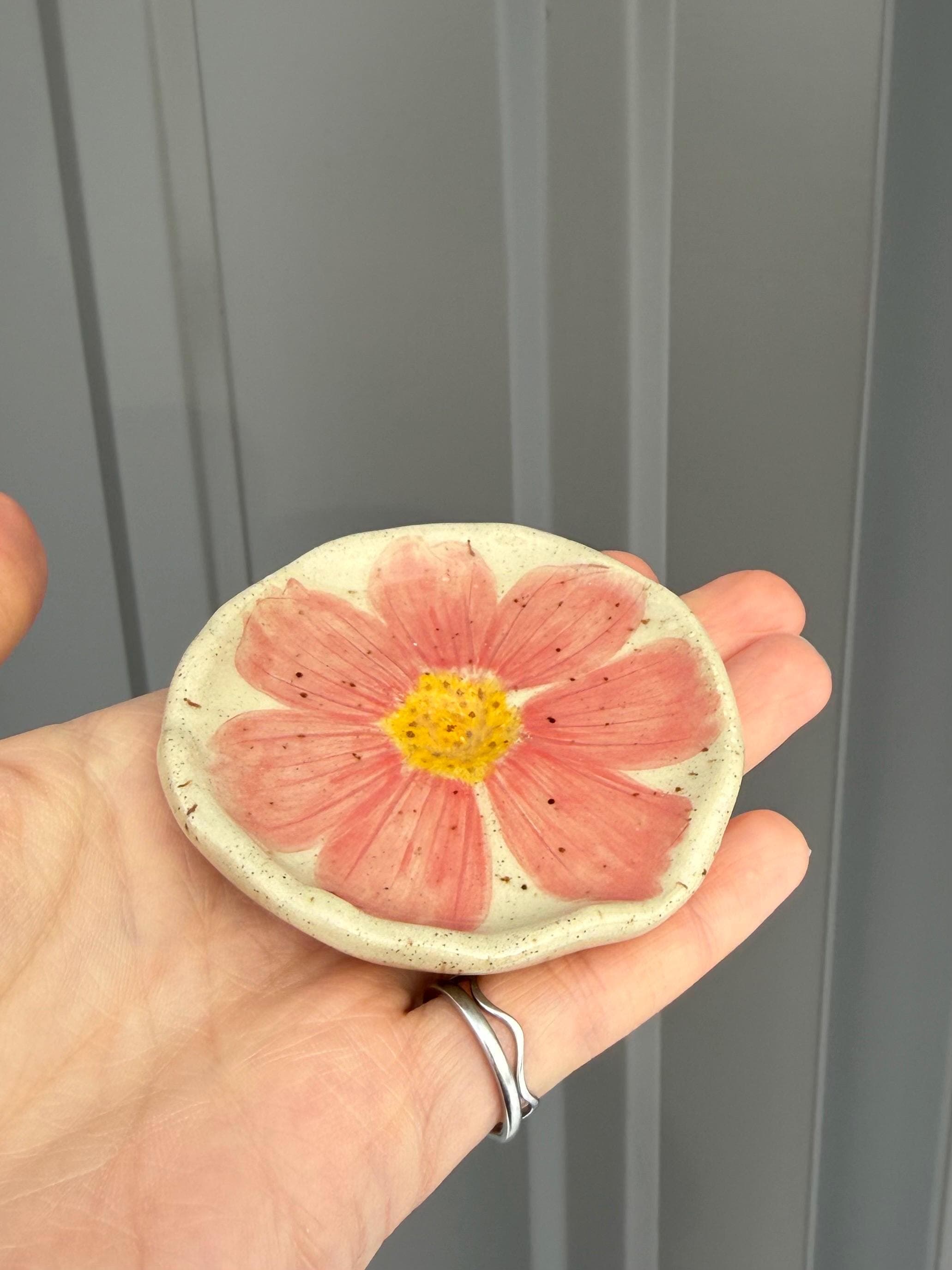 Pressed Flower Handmade Ceramic Trinket Ring Dish