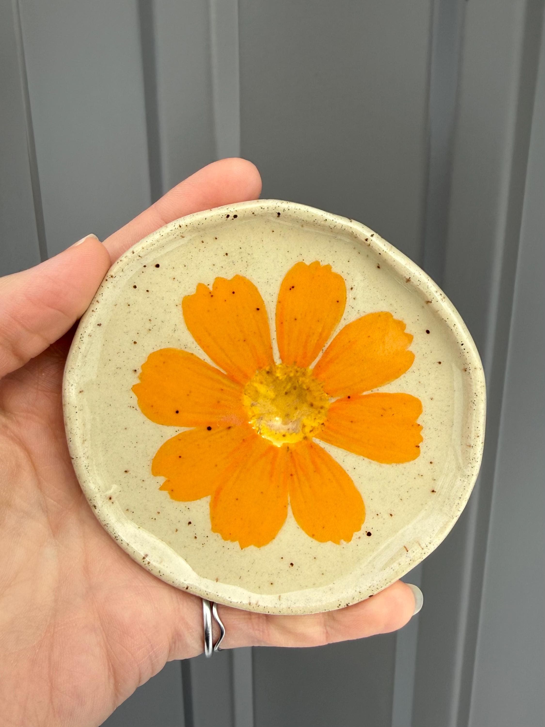 Pressed Flower Handmade Ceramic Trinket Ring Dish