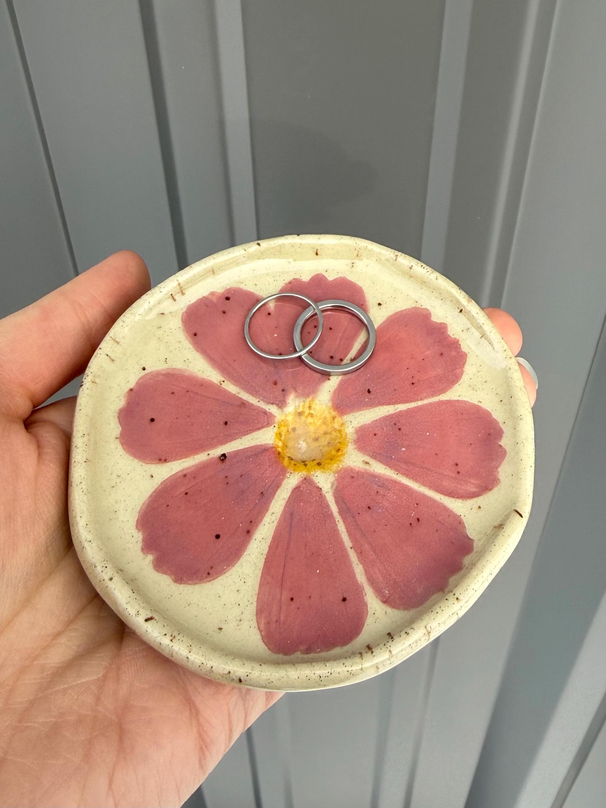 Pressed Flower Handmade Ceramic Trinket Ring Dish