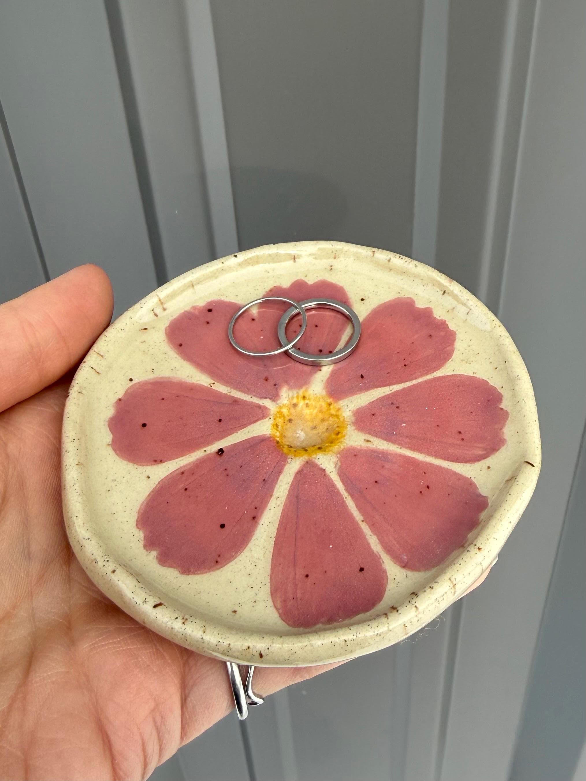 Pressed Flower Handmade Ceramic Trinket Ring Dish