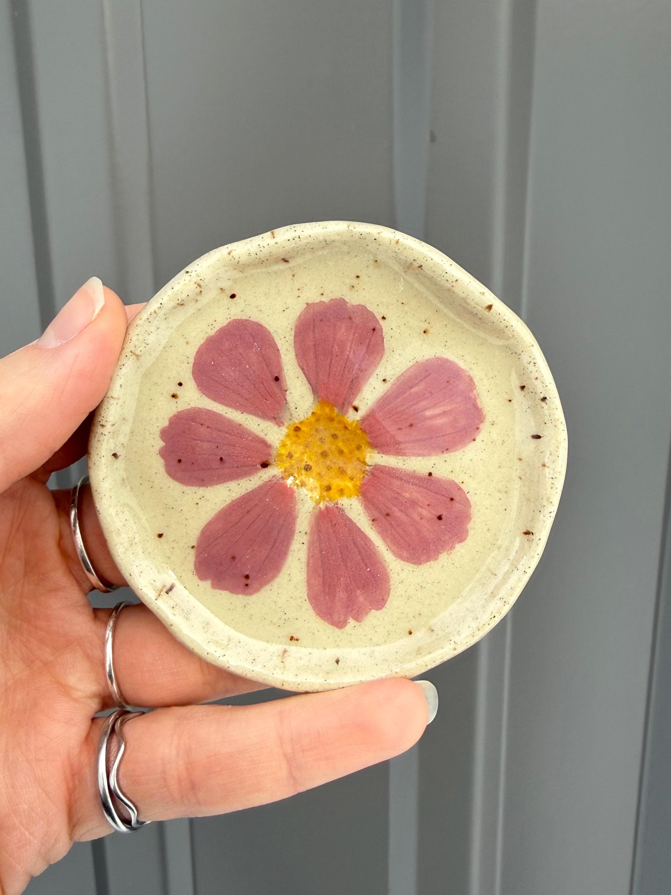 Pressed Flower Handmade Ceramic Trinket Ring Dish