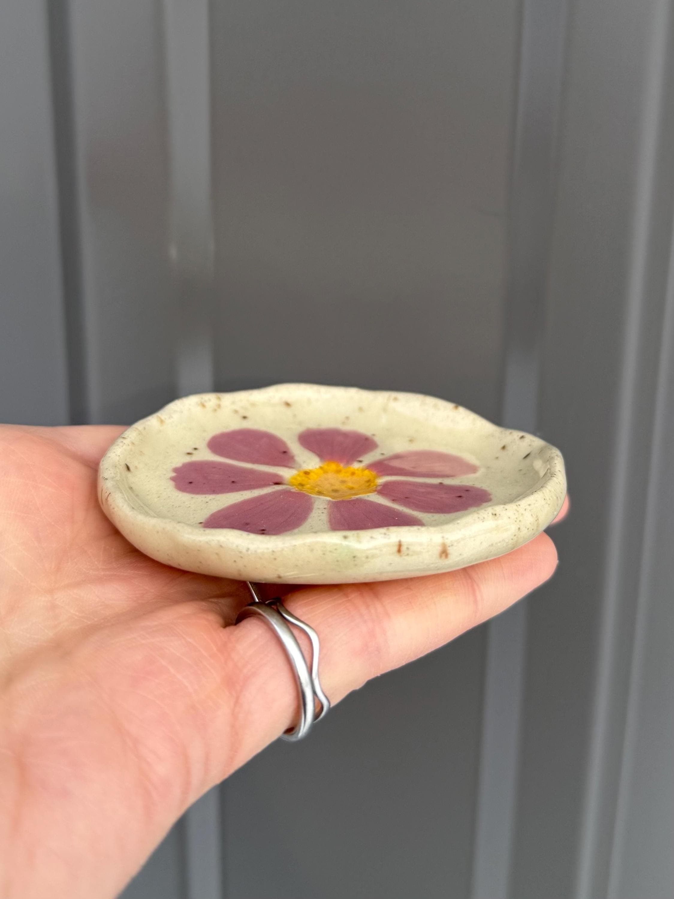 Pressed Flower Handmade Ceramic Trinket Ring Dish