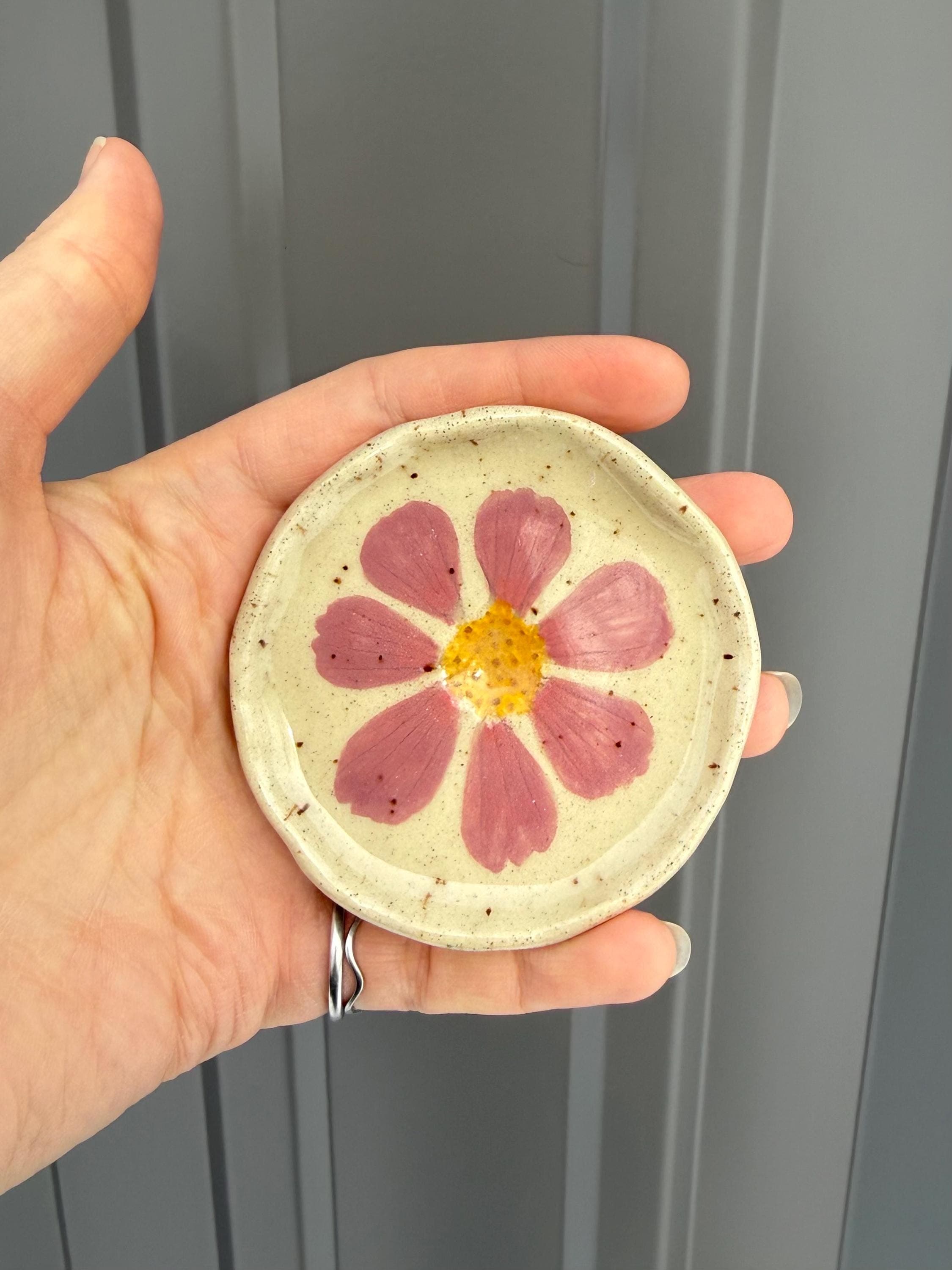 Pressed Flower Handmade Ceramic Trinket Ring Dish