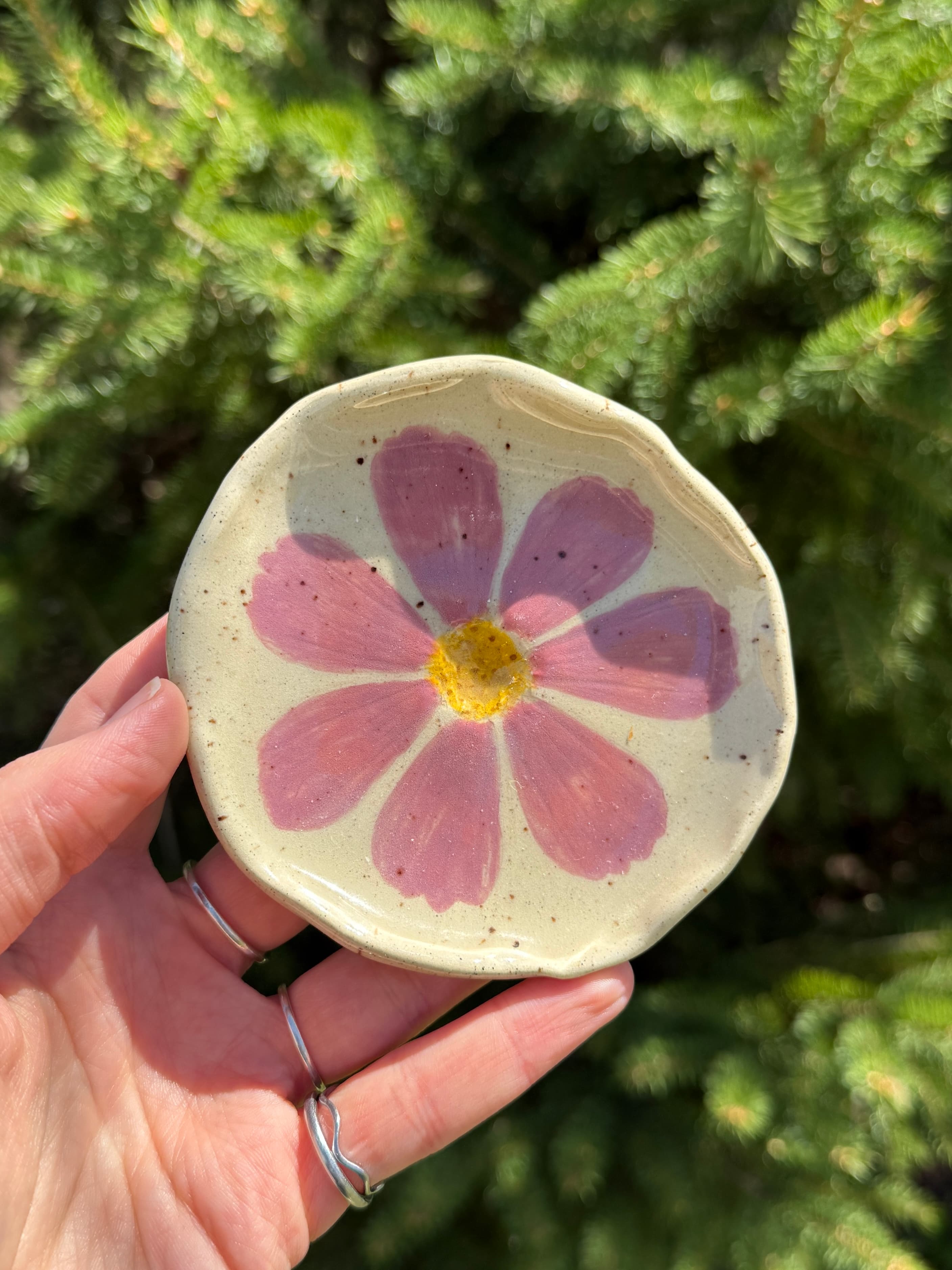Pressed Flower Handmade Ceramic Trinket Ring Dish