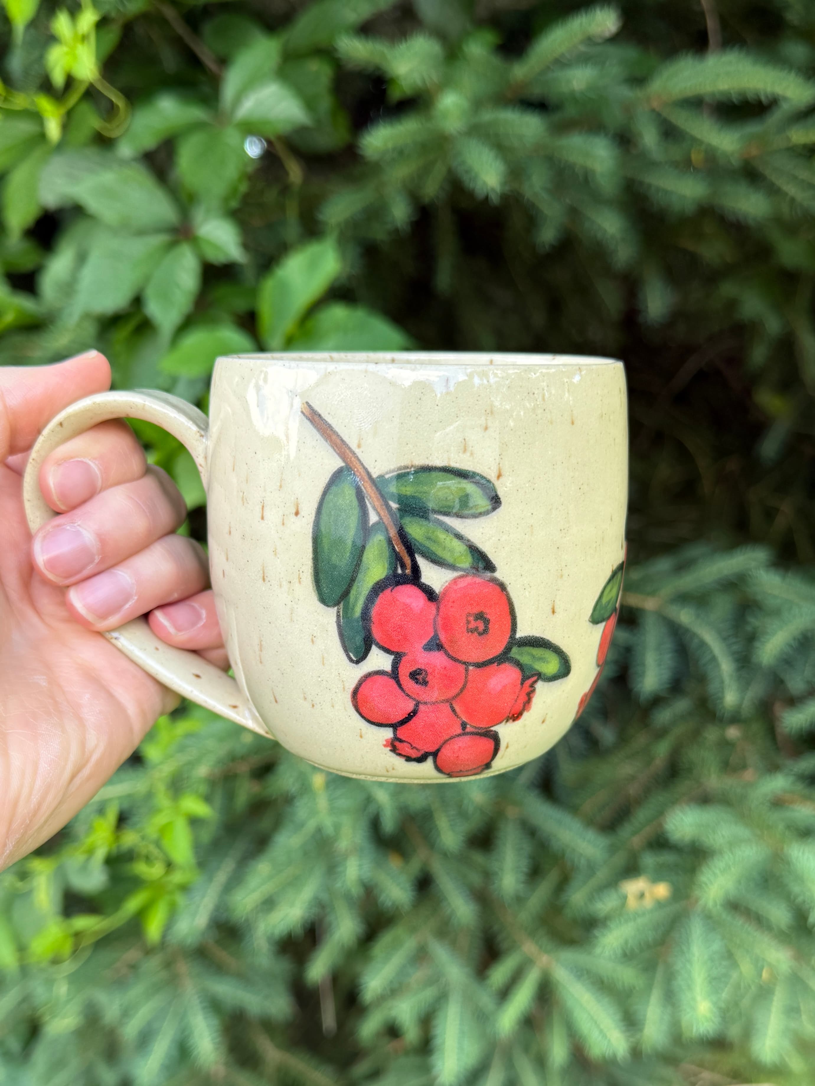 Hand Painted Cranberry Ceramic Mug
